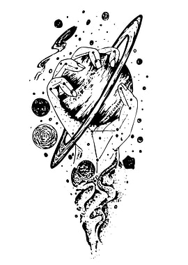 Hands Holding Planet Black and White