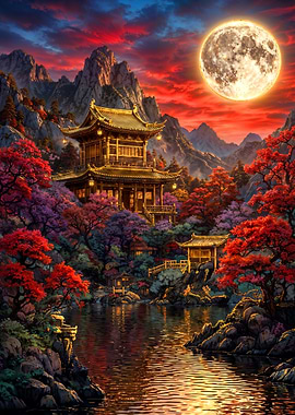 Golden Temple Under Full Moon