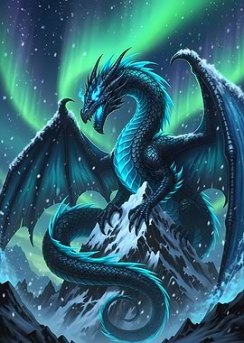 Blue Dragon on Snowy Mountain Peak