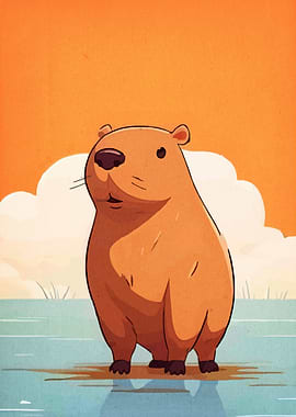 Cartoon Capybara in Water