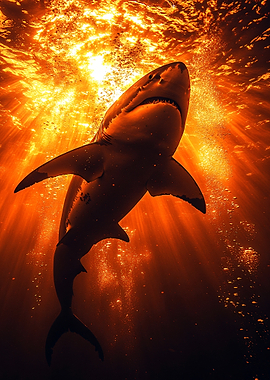 Great White Shark Underwater Sunlight