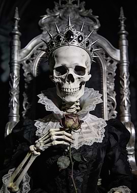Skeleton Queen on Throne with Rose
