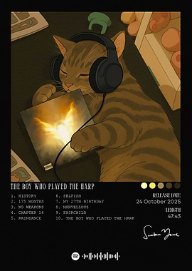 Cat Listening to Music Album Cover