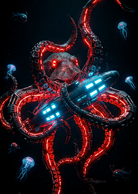 Cyberpunk Octopus Submarine Encounter