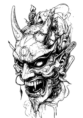 Detailed Oni Mask Illustration