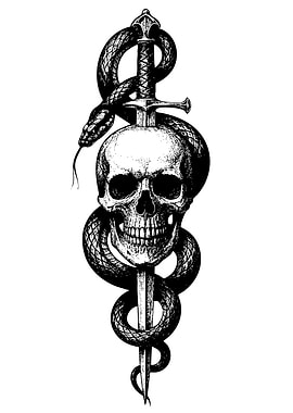 Skull, Snake, and Sword Illustration