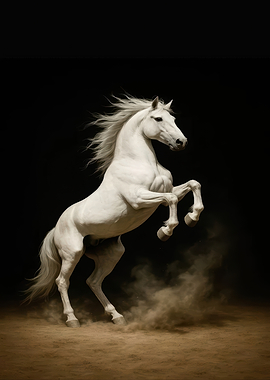 Majestic White Horse Rearing Up