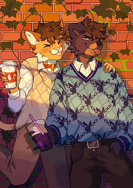 Anthropomorphic Cat and Dog Friends