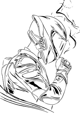 Line Art of Futuristic Helmeted Figure