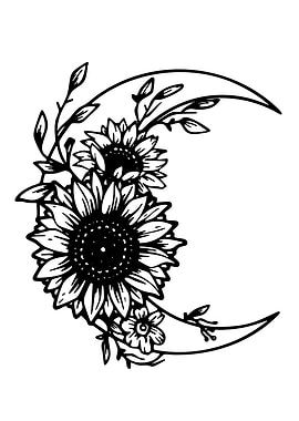 Floral Moon Black and White