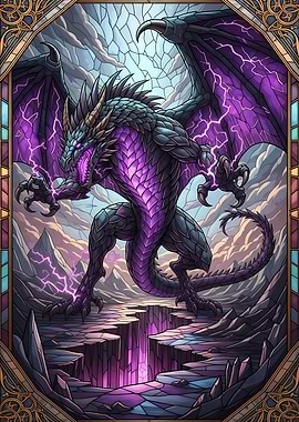 Purple Lightning Dragon Stained Glass