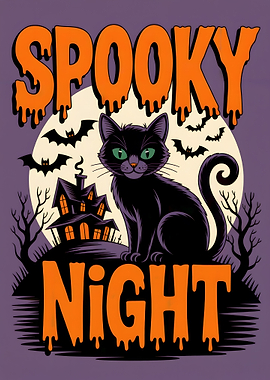 Spooky Night Halloween Cat Illustration