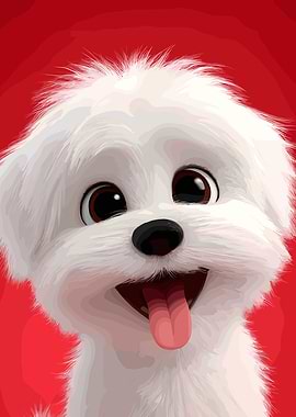Happy White Dog Portrait on Red