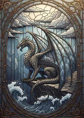 Stained Glass Dragon on Cliff