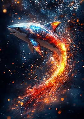 Fiery Shark in Dark Space