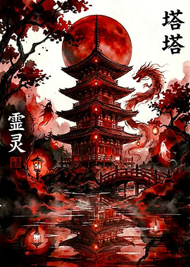 Red Pagoda with Dragon and Ghosts
