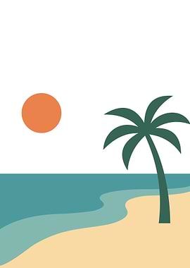 Minimalist Beach Scene with Palm Tree