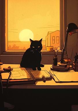 Black Cat at Sunset