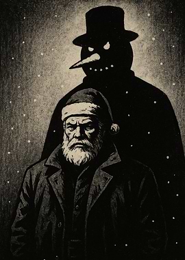 Noir Santa and Menacing Snowman Silhouette