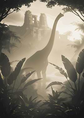 Dinosaur in Jungle Ruins