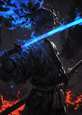 Samurai with Glowing Sword