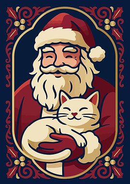 Santa Claus with Cat Christmas Illustration
