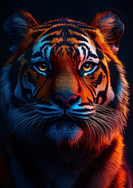 Tiger Portrait with Neon Lighting