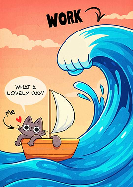 Cat sailing against work wave