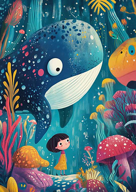 Whimsical Underwater Adventure with Whale