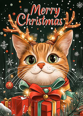 Christmas Cat with Reindeer Antlers