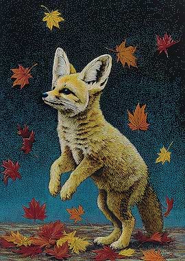 Fennec Fox in Autumn Leaves