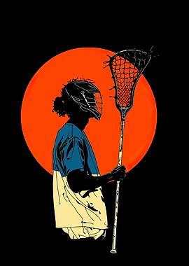 Lacrosse Player Silhouette with Orange Circle