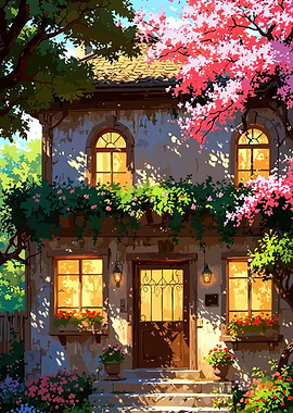 Charming House with Blossoming Trees