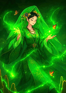 Green Enchantress with Butterflies