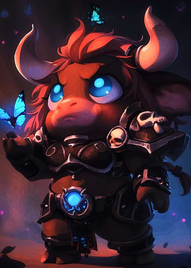 Cute Minotaur Warrior with Butterflies