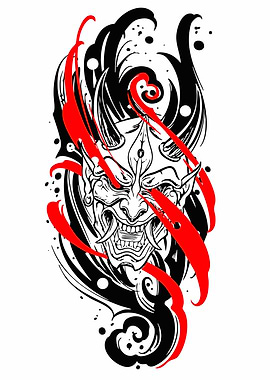 Hannya Mask with Red and Black
