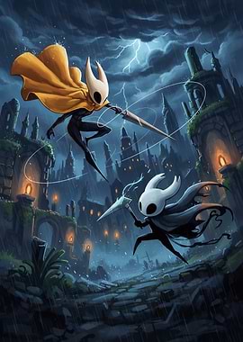 Hollow Knight Duel in the Rain