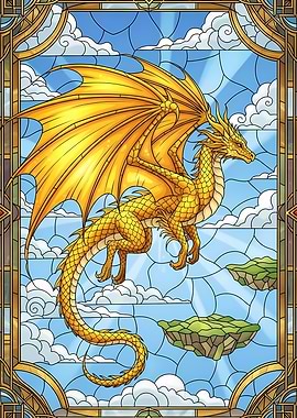 Golden Dragon in Stained Glass Style