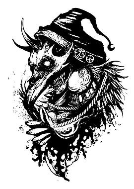 Black and White Oni Jester Illustration