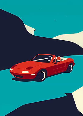 Red Convertible Car Minimalist Art