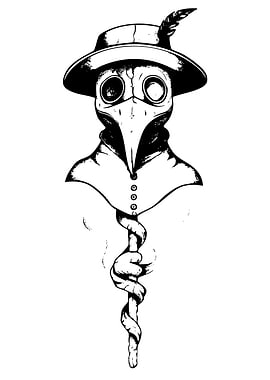 Plague Doctor Black and White Illustration
