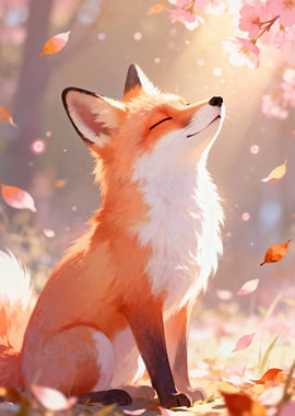 Fox in Cherry Blossom Sunlight