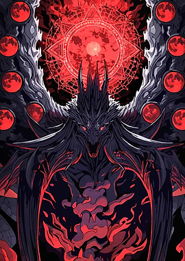 Dark Dragon with Red Moons