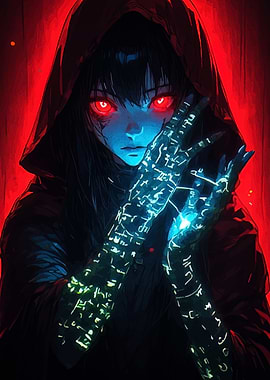 Anime Girl with Glowing Runes