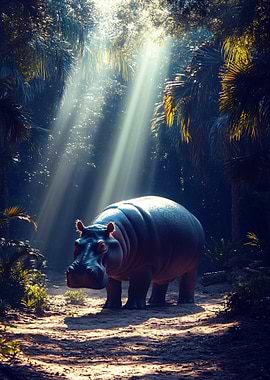 Hippo in Jungle Sunlight