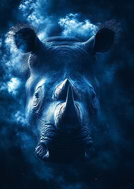 Blue Rhino Portrait with Cloud Background