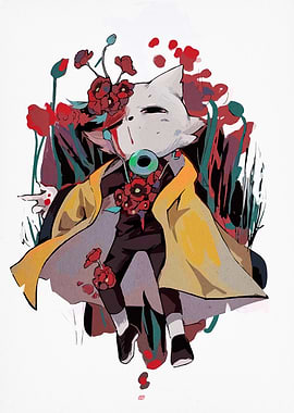 Floral Cat Character Illustration