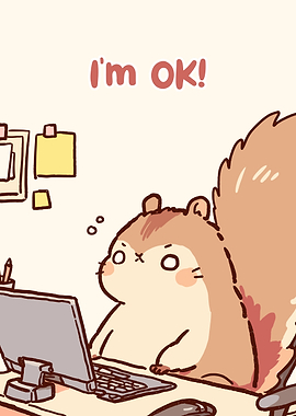 Cartoon Squirrel Working on Laptop