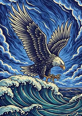 Eagle on Wave Crest Digital Art