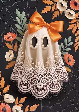 Elegant Halloween Ghost with Floral Accents